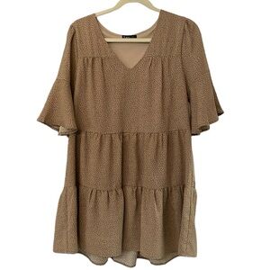 V ery J Brown Dress Taupe Polka Dot Sz M Medium Peasant Tier Boho Layers Flowy